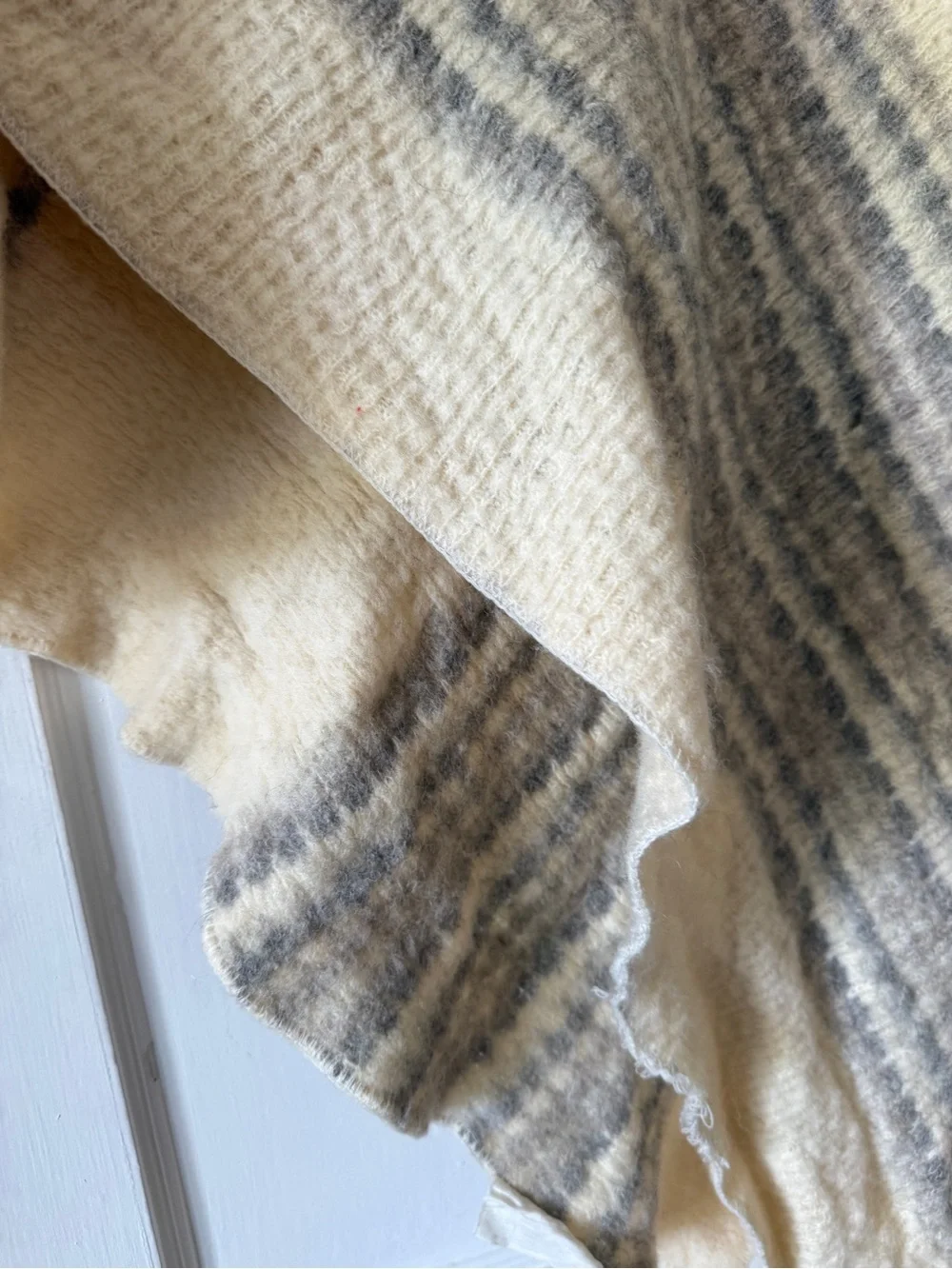 Neutral Striped Knit Shawl scarf  - Cream and Gray Alatoss Icewool